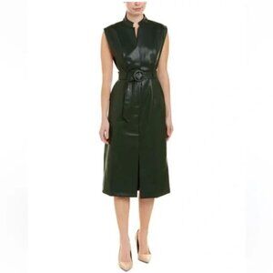 GRACIA Faux Leather Sleeveless Sheath  Pencil Slit  Black Dress Woman's Size L